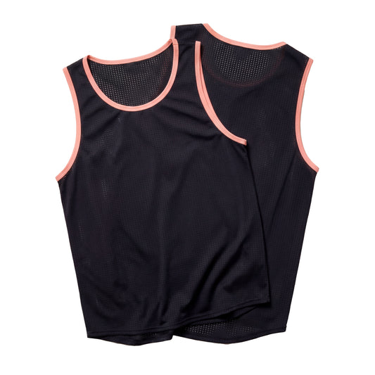 Black sleeveless top with pink trim on a white background
